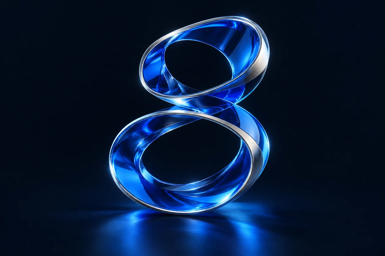 Interwoven blue glass and chrome ribbon